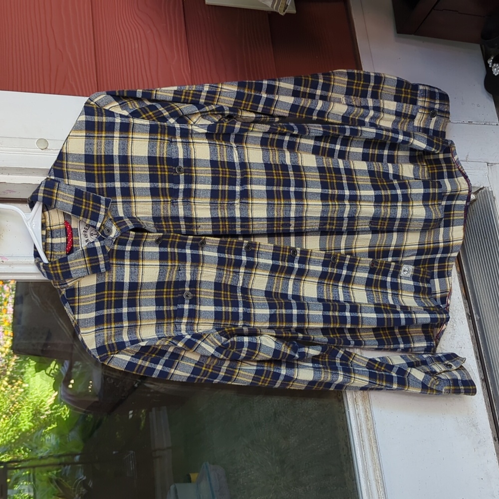 Iron & Resin blue and yellow plaid flannel.